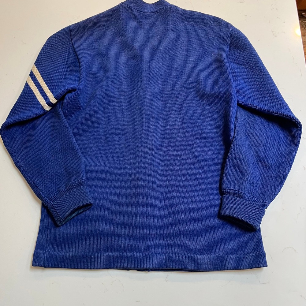 Vintage Mens Royal Blue Wool Letterman Cardigan Sweater W Gymnastics Applique - Picture 2 of 15